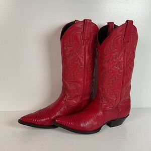 Vintage Panhandle Slim Teju Lizard Cowgirl Boots | Ruby Red | Women’s 7.5 B
